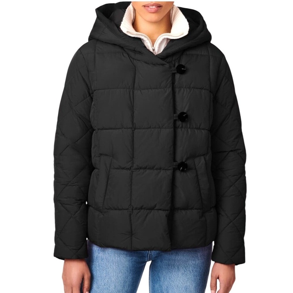 Bernardo Black Quilted Hooded Puffer Jacket